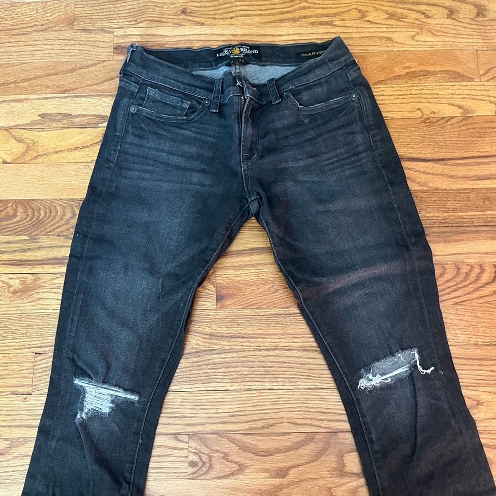 Vintage Lucky Brand Women’s Dark Wash Skinny Ripped Jeans Size 27
